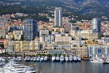 Fototapeta na wymiar Panoramic view of the port in Monte Carlo, Monaco.