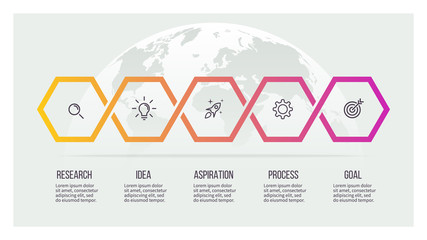 Business process. Timeline infographics with 5 options. Vector template.