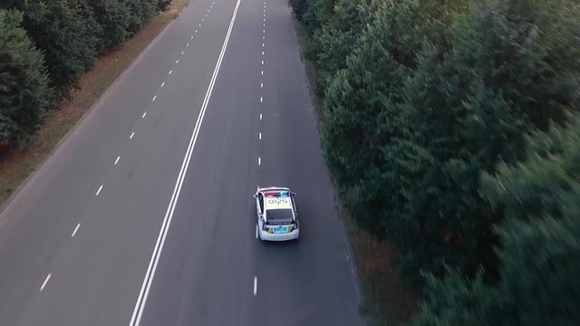 Police car on the road aerial.