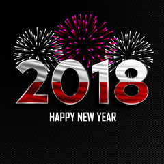 Happy New Year and Merry Christmas. 2018 New Year background with national flag of Poland and fireworks. Vector illustration.