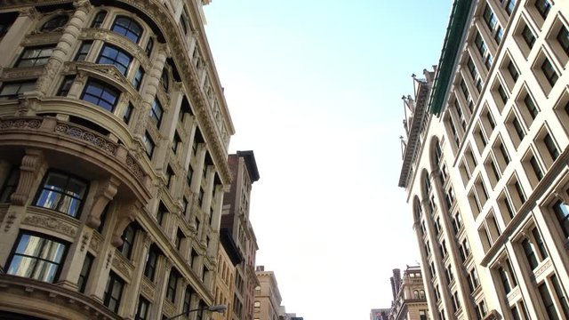 street of historic skyscrapers  in New York city 