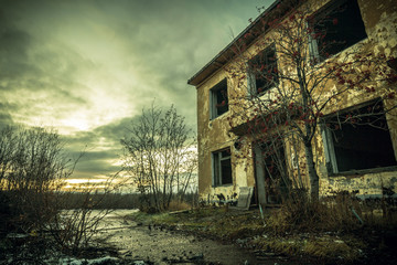 The post-apocalyptic world.Gloomy old building.The emptiness and devastation