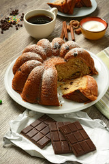 chocolate cake and yogurt with ingredients around