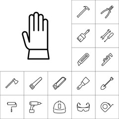 line gloves icon on white background, construction set
