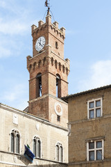 Fototapeta na wymiar Pienza - Val d'Orcia - Siena - Italy - Bell Tower of Palazzo Comunale in Pienza, a town that is the 