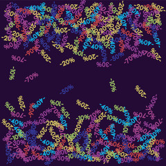 Sale Banner Confetti. Vector Falling Down -10, -20, -30, -40, -50, -70, 90 Banner or Sticker. Holidays Shopping Promotion Ads. Rebate Badge, Price Discount Hipster Sale Banner, Frame or Border