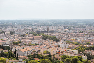 Aerial cityscape view from Magne tower on the old town of Nimes city in southern France