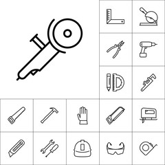 line angle grinder icon on white background, construction set