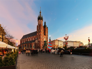 Fototapeta na wymiar Market Square Rynek decorated by the christmas lights