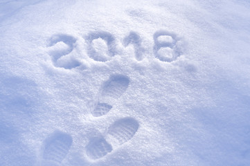 New Year 2018 greeting, footprints in snow, new year 2018, 2018 greeting card
