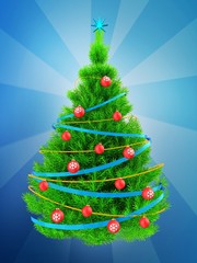 3d neon green Christmas tree over blue