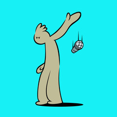 Cartoon character dropping the microphone. Drop the mic metaphor