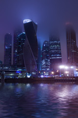 Naklejka premium Moscow city night mist