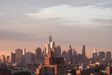 Fototapeta na wymiar Manhattan skyline at sunset taken from Brooklyn New York City