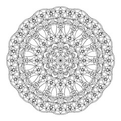 Linear mandala. Black on white background