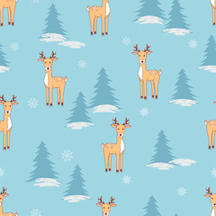 Christmas seamless pattern with cute deers. Vector winter background.