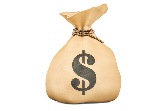 Money Bag With Dollars, 3D Rendering