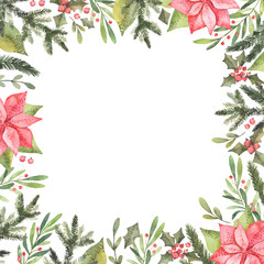 Watercolor illustration. Pre made Christmas frame. Perfect for invitations, greeting cards, prints, packaging  and more. Merry christmas and happy new year