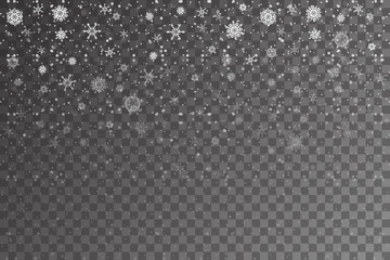 Christmas snow. Falling snowflakes on transparent background. Snowfall. Vector illustration, eps 10.