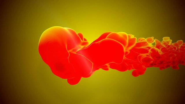 3D animation of flow of red orange ink inject in water in slow motion on orange background. Use as ink effects on luma matte as alpha channel. V11