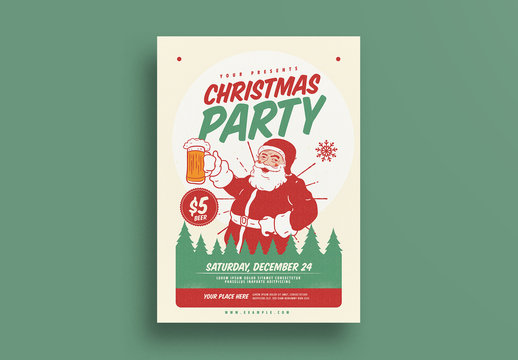Christmas Party Flyer with Santa and Beer