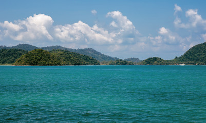 view of the tropical island from the sea