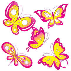 beautiful pink butterflies, isolated  on a white