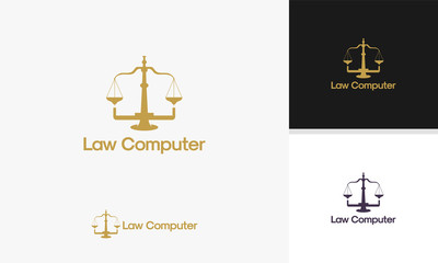 Fototapeta na wymiar Law Computer logo template, Online Arbitrator logo designs vector