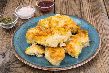 Plate with pieces of fried meat