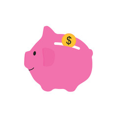 pink piggy bank with coin icon- vector illustration