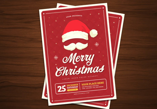 Christmas Party Flyer with Santa Hat and Moustache