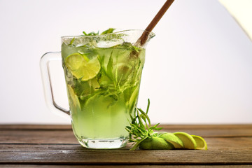 Homemade lemonade with tarragon in a jar