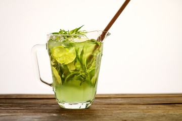 Homemade lemonade with tarragon in a jar