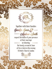 Vintage baroque style wedding invitation card template.