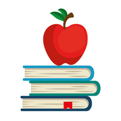 pile text books with apple