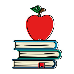 pile text books with apple