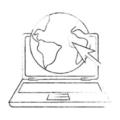 laptop computer with planet vector illustration design