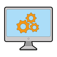 monitor computer with gears vector illustration design