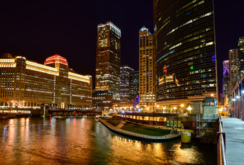 Big City along river at night skyline