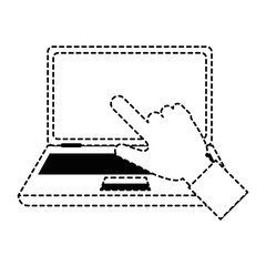 laptop computer with hand touching vector illustration design