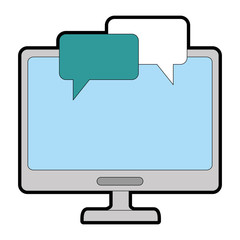 desktop computer with speech bubbles vector illustration design