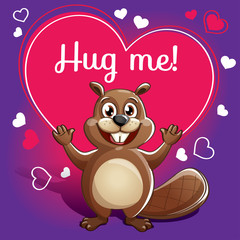 Naklejka premium Cartoon beaver ready for a hugging