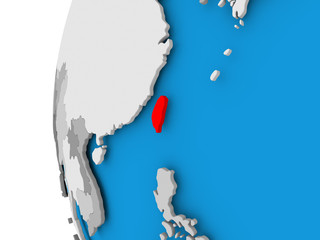 Map of Taiwan on political globe
