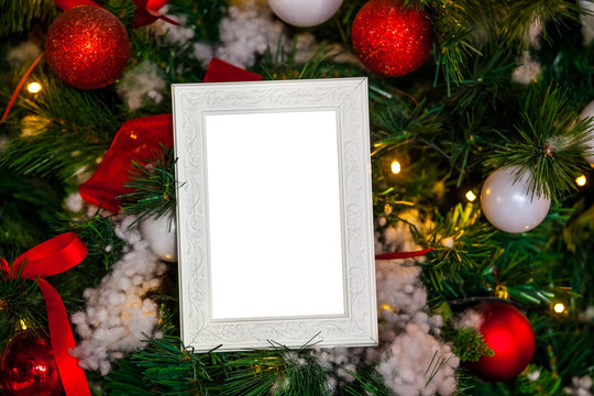 Photo frame in christmas decorated background