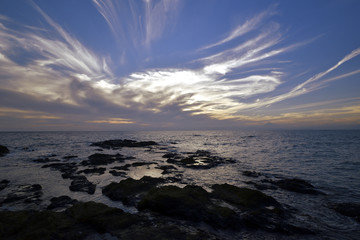 秋の三浦半島から夕暮れの相模湾と富士山
