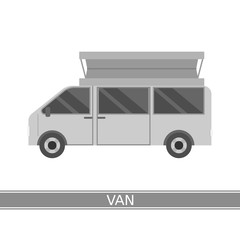 Vector illustration of camper van isolated on white background. Family RV caravan in flat style.