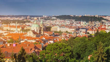 Fototapeta premium Panoramic view of Old town of Prague with tiled roofs. Prague, Czech Republic
