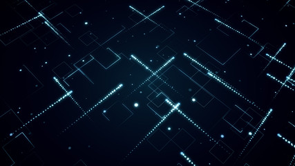 Abstract technologic background with stripes and particles 3d illustration