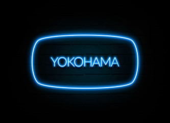 Yokohama  - colorful Neon Sign on brickwall