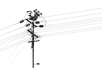 power line with electrical pole in the clear sky